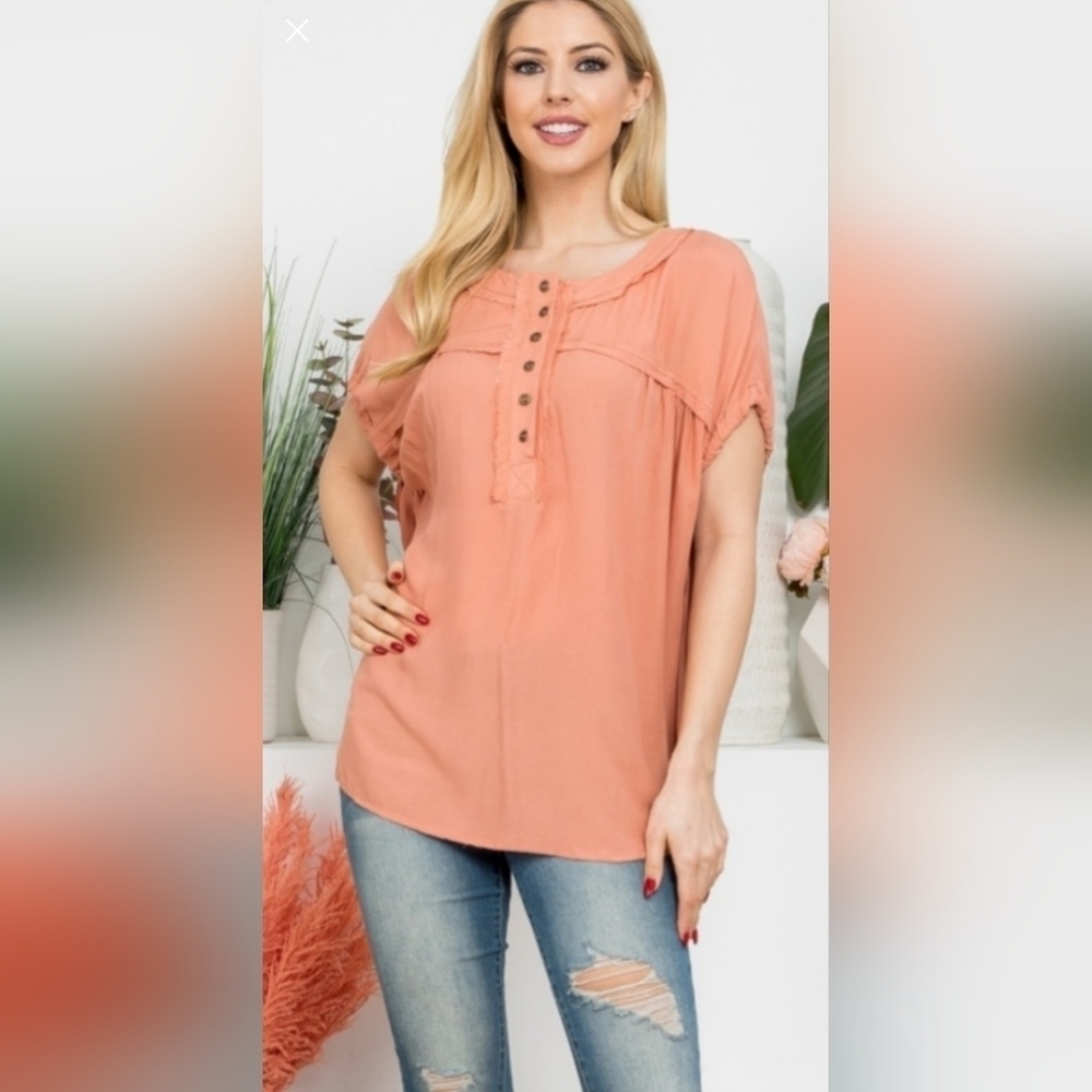 NWT Easel Coral Short Sleeve Top.